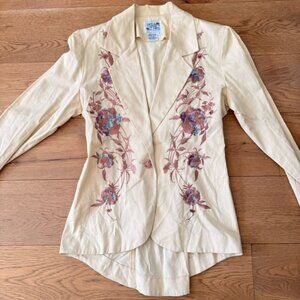 Elegant Cream Floral Embroidered Blazer
